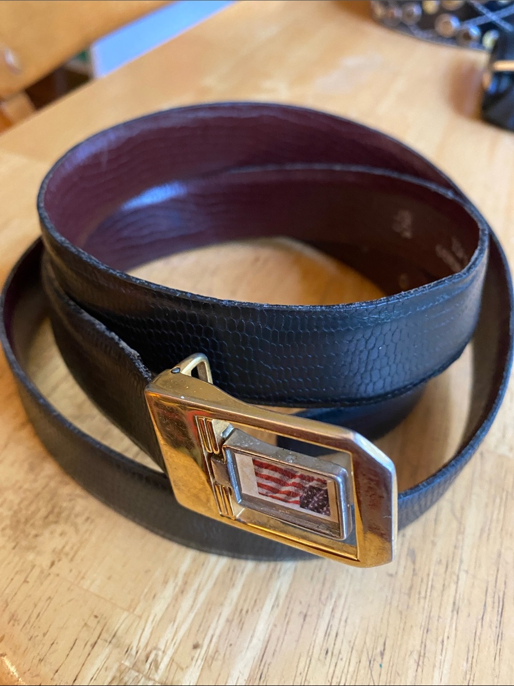 C.I. Made In Italy leather black brown color gold tone hardware belt size 44